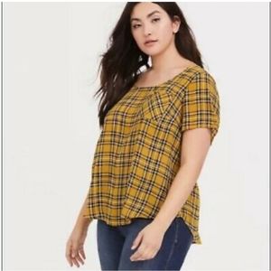 Torrid Abbey Yellow Plaid Shirt 4 Button Back
